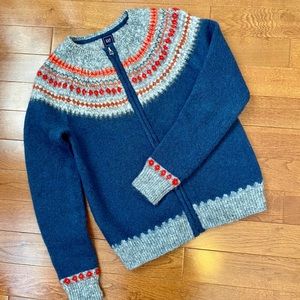 Gap Fair Isle Cardigan Sweater in Wool/Mohair S